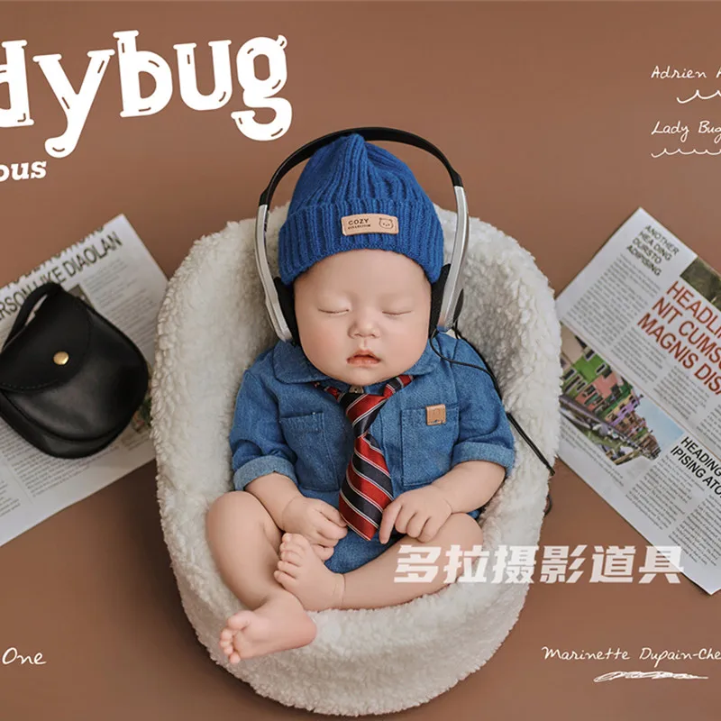 ❤️Newborn Photography Clothing Hat+Jumpsuit+Headphones+Bag+Newspaper 6Pcs/set Baby Boys Photo Props Accessories Clothes Outfits