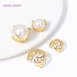 12/16MM 18K Gold Plated Brass Filigree Bead Cap Metal Large Beads Caps For Jewelry Making DIY Beading Accessories Wholesale