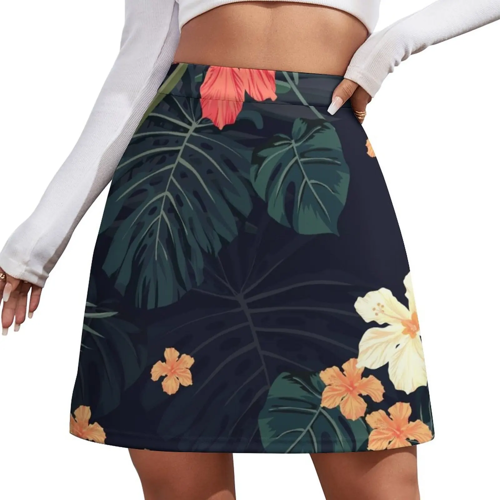 

Dark tropical flowers Mini Skirt Female dress School skirt korean style clothing korean summer clothes