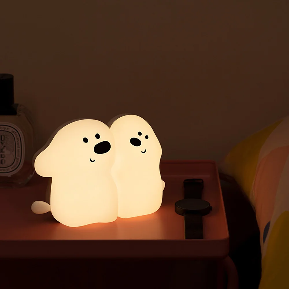 Creative puppy silicone lamp Bedroom bedside table fun with sleeping lamp Cute soft light USB charging decoration lamp