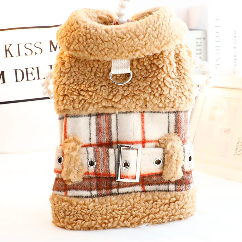 Plaid Jacket Dog Clothes Puppy Lamb Wool Traction Buckle Jackets Dogs Clothing Cat Winter Warm Outfits Fashion Cute Pet Products