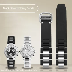 Raised Rubber Strap Bracelet 20mmx10mm Black White Silicone WatchBand Fold Buckle Replace Watch Chain For Cartier 21 Chronoscaph