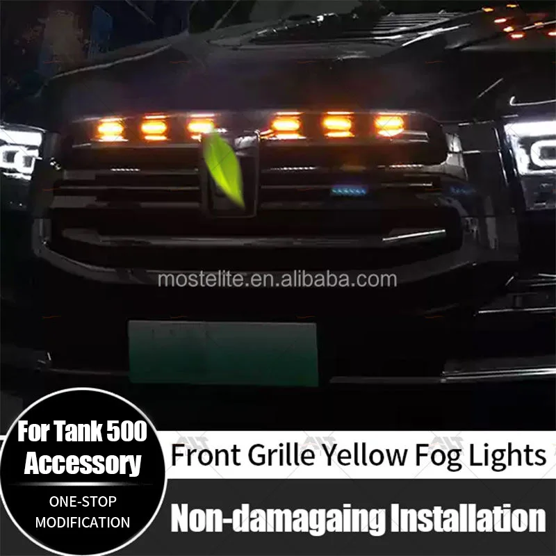 

For GWM Tank 500 ABS Front Grille Yellow Lights LED Lamp Fog Lights 2025 High Quality Accessories