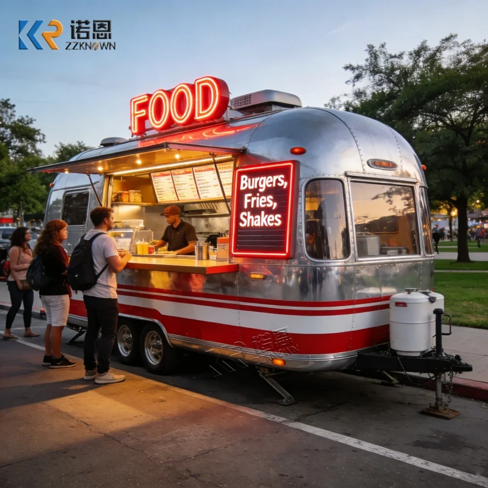 Towing Type Mobile Kitchen Food Trailer Multifunctional Catering Vending Cart for Night Market Mirror Design