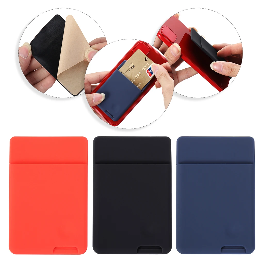 Card Pocket ID Credit Self-Adhesive Silicone Phone Back Pocket Phone Card Holder Phone Stickers Cellphone Pocket Sticker