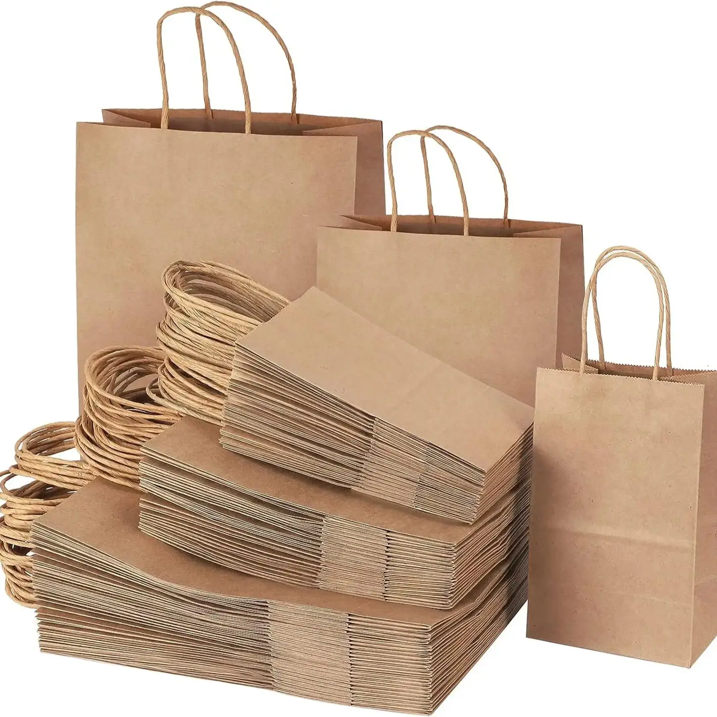 10-40 Stück Braune Kraftpapier-Geschenktüten mit Griff für Kleinunternehmen, Weihnachten, Hochzeit, Geburtstagsfeier, Geschenktüten, Einkaufstüten – Detail 6