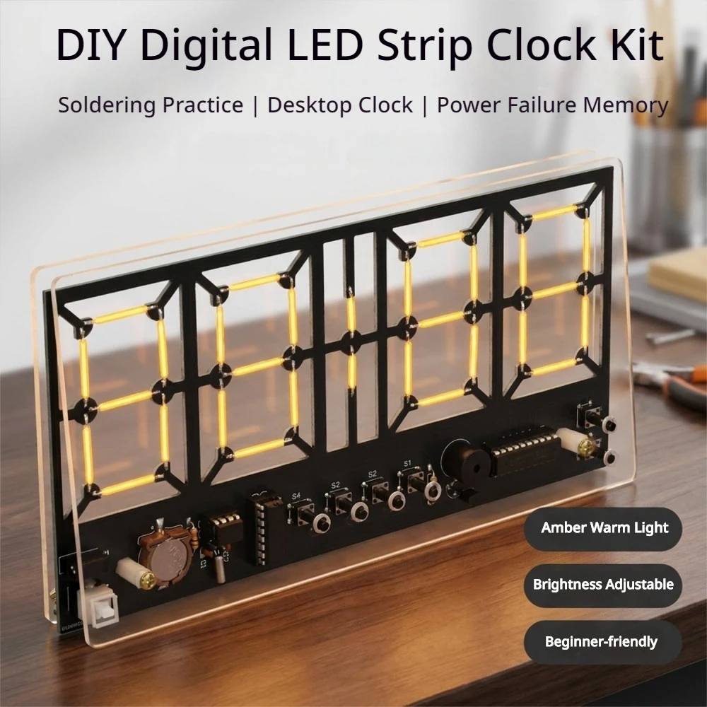 Warm LED Digital Clock DIY Soldering Practice Kit 4 Digit 5V Adjustable Brightness Date Week Alarm Desktop Electronic Clock Kit