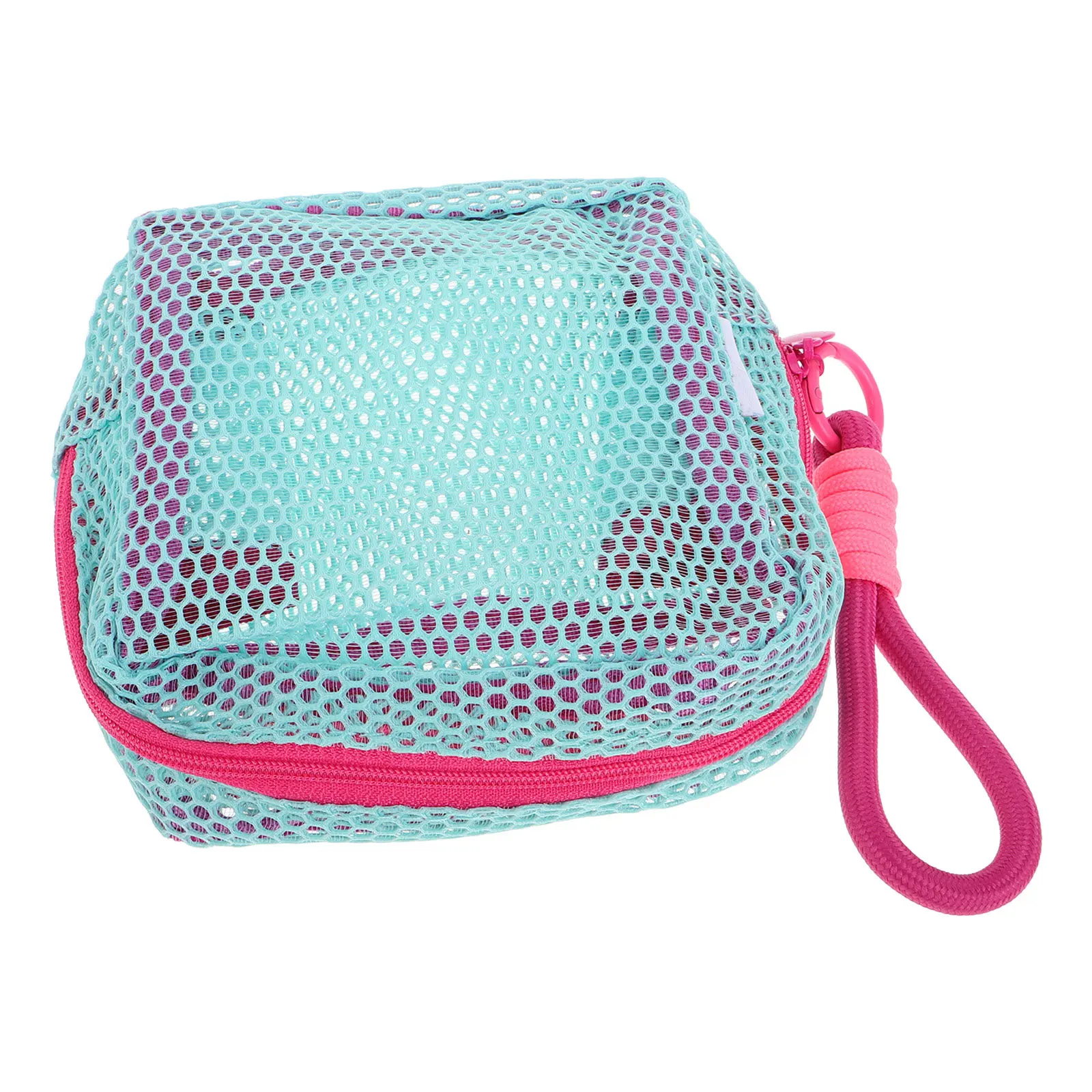 

Turquoise Mesh Tofu Bag Rose Pink Lanyard Multifunctional Travel Storage Organizer Cable Earbuds Accessories Mesh Storage Pouch