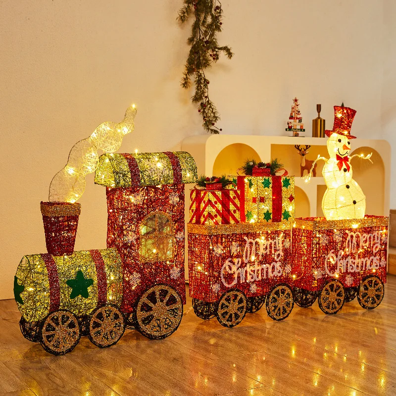 Glowing Iron Art Train Ornament – Large Festive Mall, Hotel & Plaza Decoration for Christmas Window Display