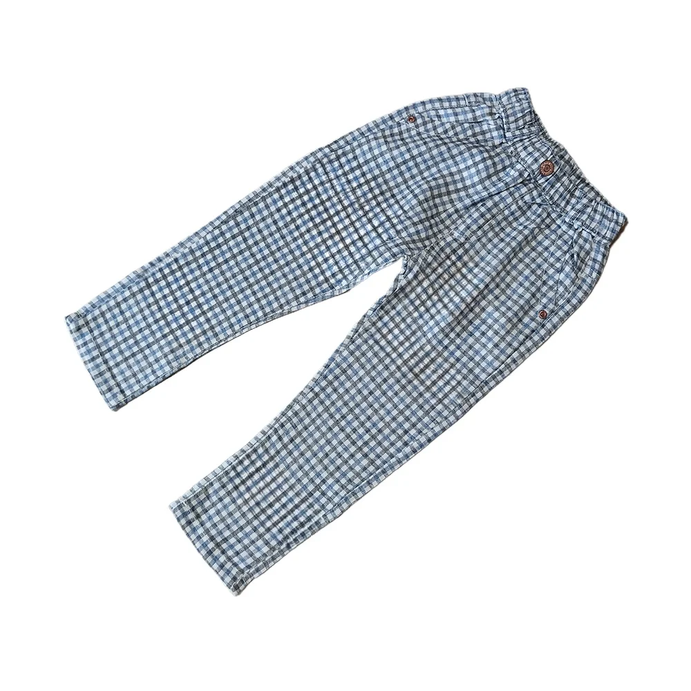 

Autumn Boys pants cotton and linen plaid trousers kids clothes wholesale