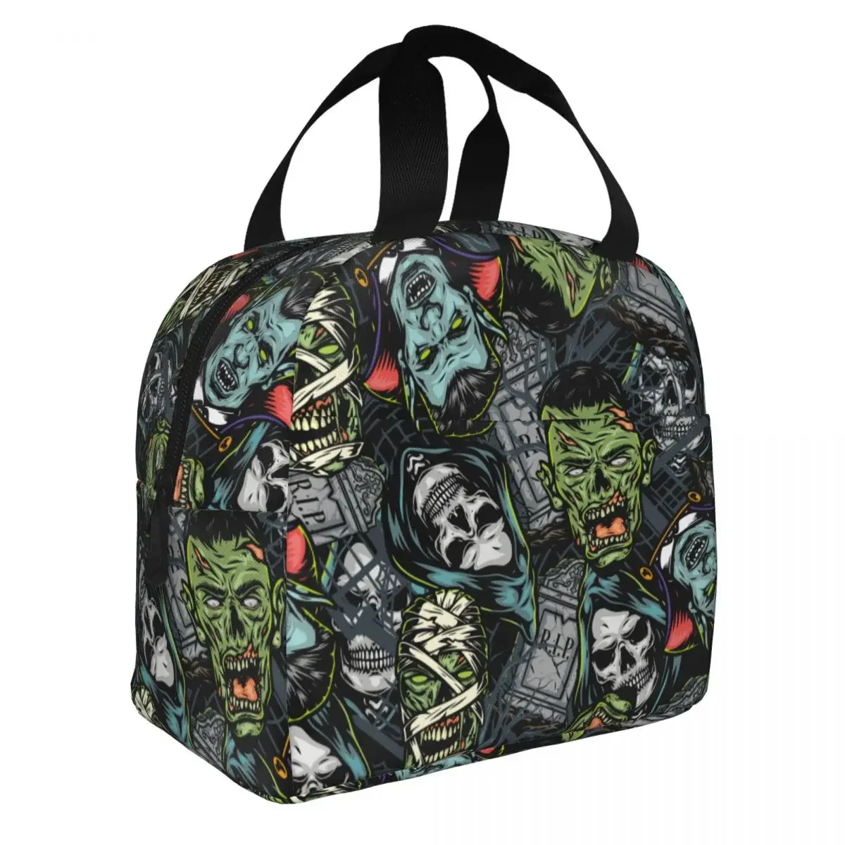 Borsa termica per il pranzo isolata Vintage di Halloween borsa termica riutilizzabile Ghost smorfia Zombie Horror Tote Lunch Box ad alta capacità