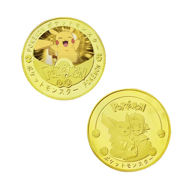 Pokemon Pikachu Cartoon Souvenir Munt Herdenkingsmunt Anime Actie Figuren Dragoniet Gekleurde Anime Collectie Decoratie Geschenk