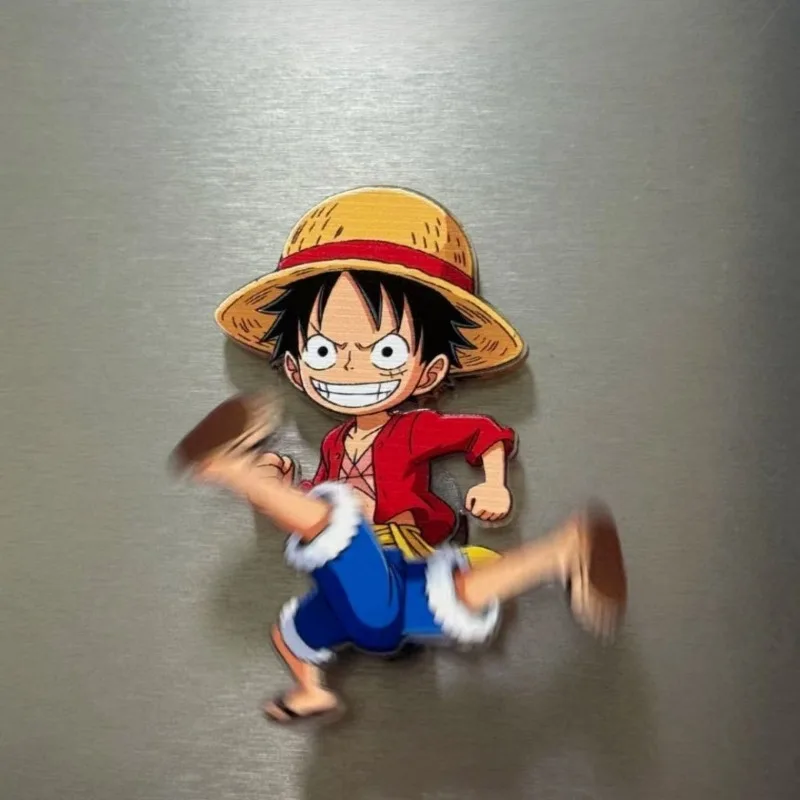 New One Piece rotating fridge magnet cartoon anime creative Luffy Nami Chopper Sanji Usopp dynamic magnetic acrylic ornament toy view 5