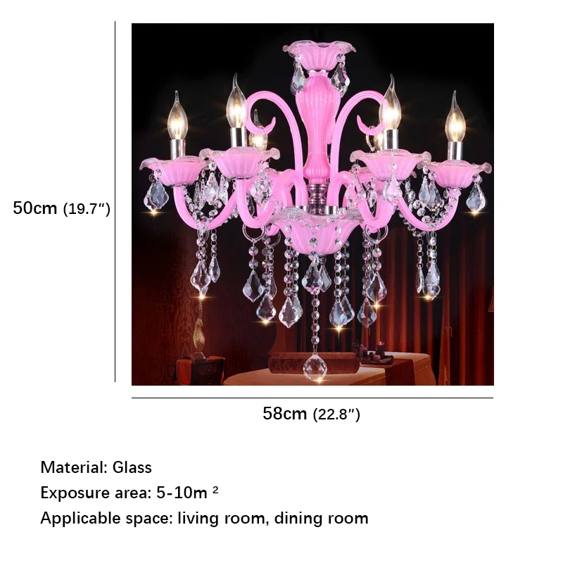 DEBBY Pink Crystal Pendent Lamp Art Girls' Room Candle Lamp Children's Room Living Room Restaurant Bedroom Chandelier