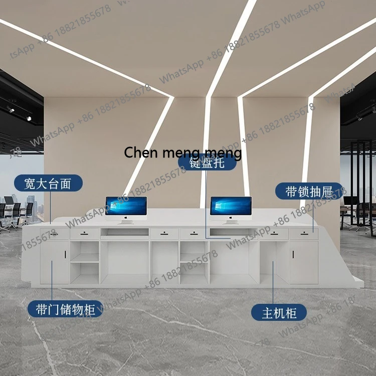 Meja kasir salon kecantikan dari stainless steel, profil hotel, meja resepsionis sederhana, berwarna cat.