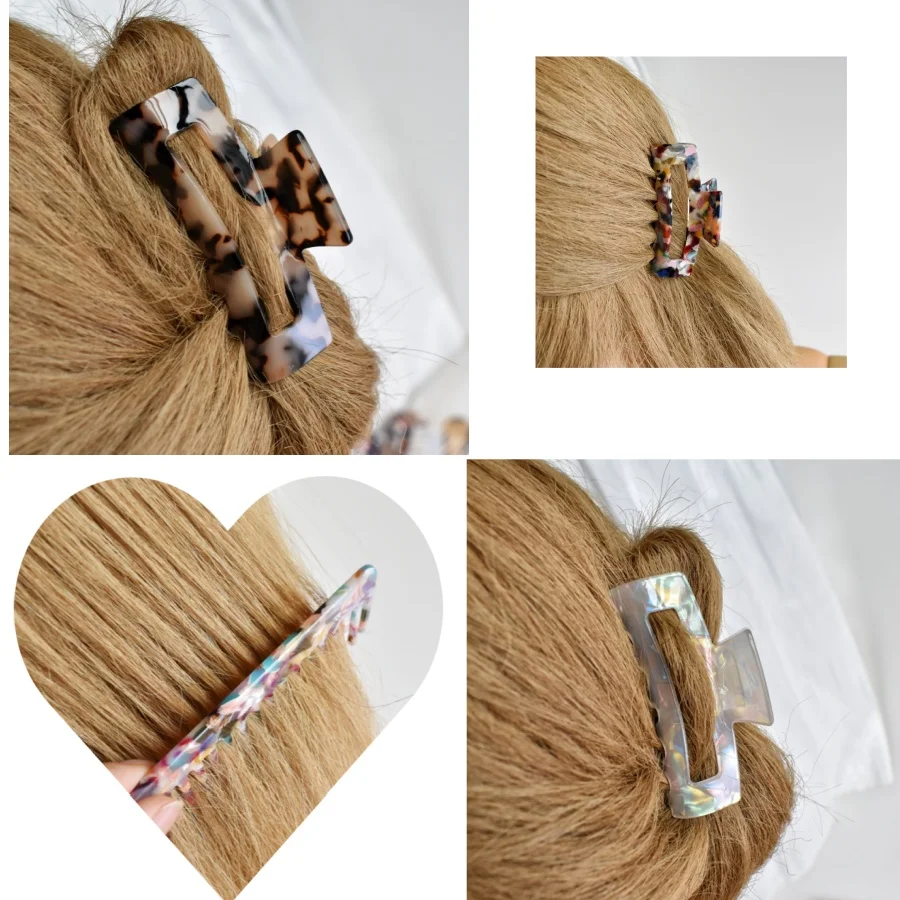 2-teiliges Damen-Haarkamm-Set aus Acetat mit breiten Zähnen und rechteckiger Haarklammer – tragbare Stylings-Kombination – Detail 11