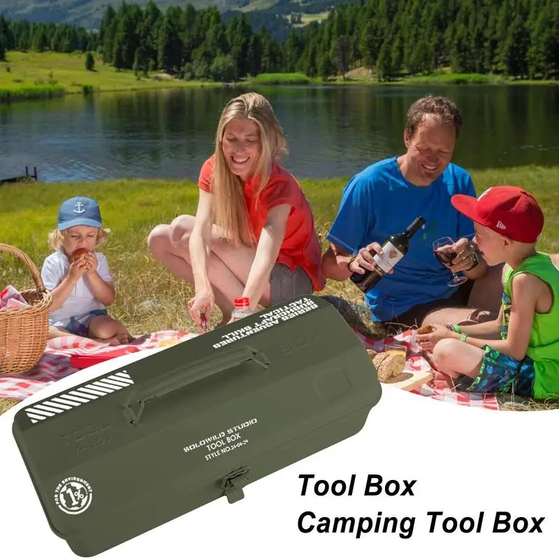 Camping Tool Box Metal Tool Storage Case With Handle Portable Tool Box Storage Organizer Multi-Purpose Case For Camping Hiking