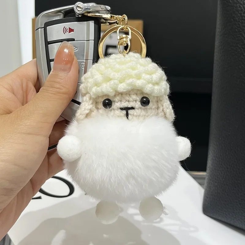 Internet Celebrity Rex Rabbit Wool Lamb Car Keychain Couple Backpack Pendant Real Fur Plush Doll Bag Pendant Cute Keychain