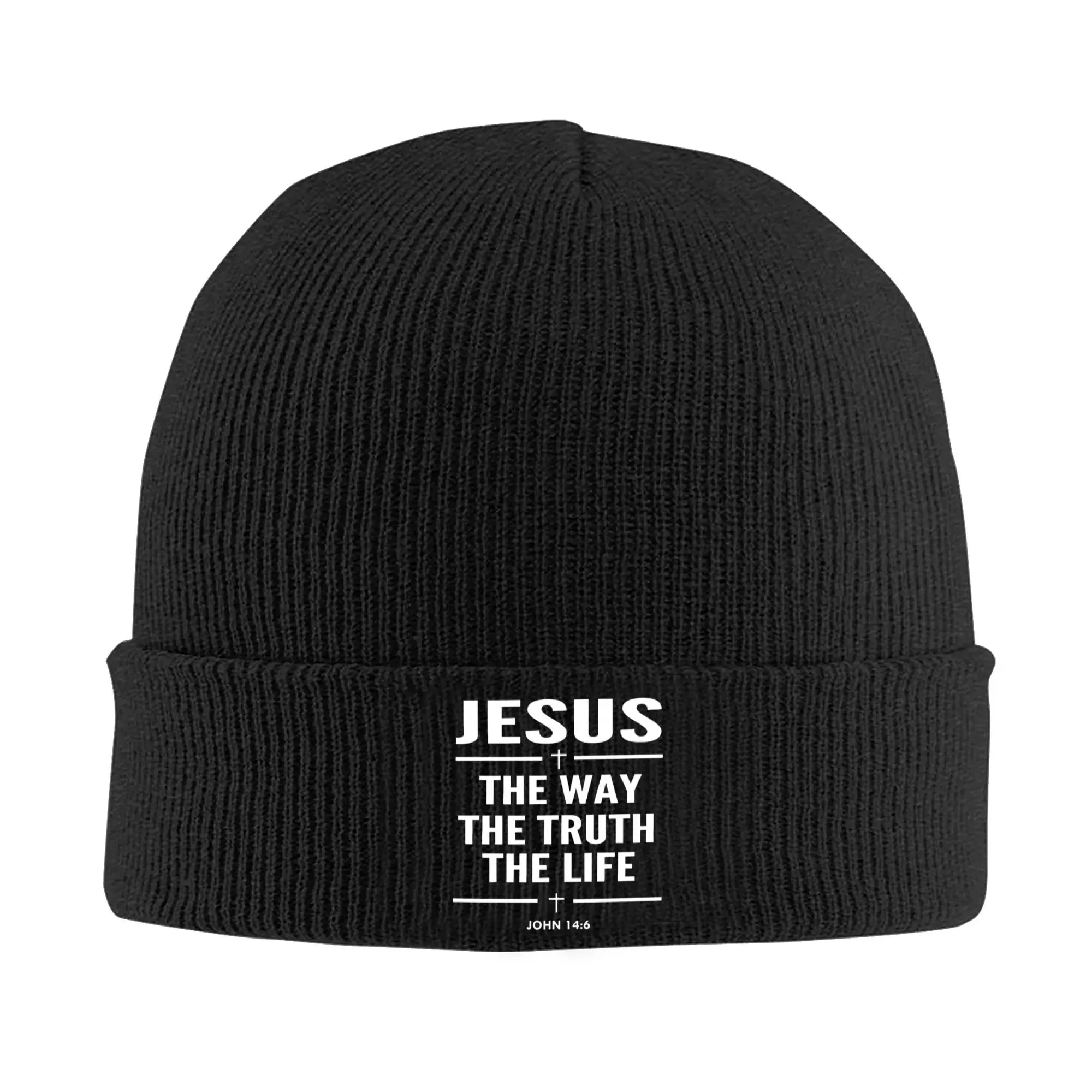 Custom Jesus The Way The Truth The Life Bonnet Hat Knit Hats Religion Cross Christian Faith Warm Winter Skullies Beanies Caps