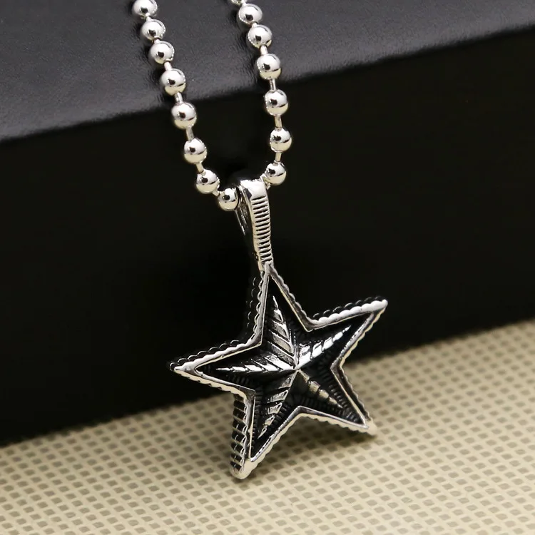 

S925 Sterling Silver Punk Five Point Star Pendant for Women's Thai Silver Paired with Korean Small Necklace