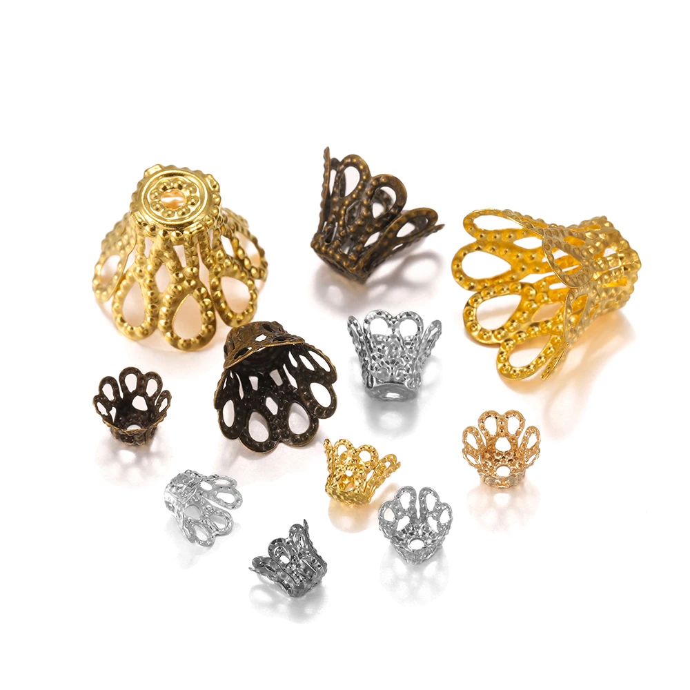 100 teile/los Silber Gold antike Bronze Metall Wein Tasse hohle Blume Trompete Perle End kappen für DIY Schmuck machen Suche Lieferungen