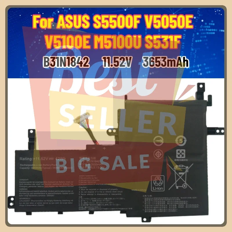 【توصيل سريع】بطارية كمبيوتر محمول B31N1842 جديدة متوافقة مع سلسلة Asus VivoBook S15 S5500F V5050E V5100E M5100U S531FA-BQ028T