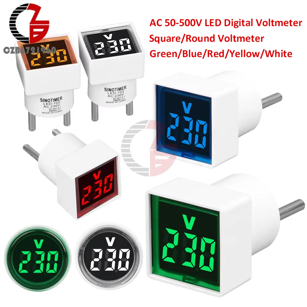 LED Digital Voltmeter Voltage Meter Tester Monitor Car Motorcycle Volt Tester EU Plug Voltmeter Voltage Measurement AC 50-500V