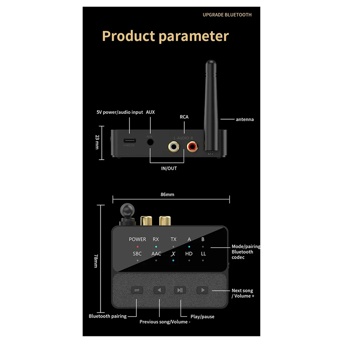 N33R_Bluetooth 5.3 Ricevitore trasmettitore audio Adattatore wireless AUX da 3,5 mm