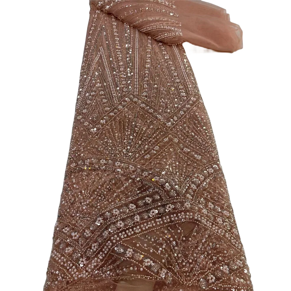 

Luxury Hot On Sale Sequin Bead S-1401421 African Lace Fabric Nigerian French Tulle Lace For Wedding Party Dress