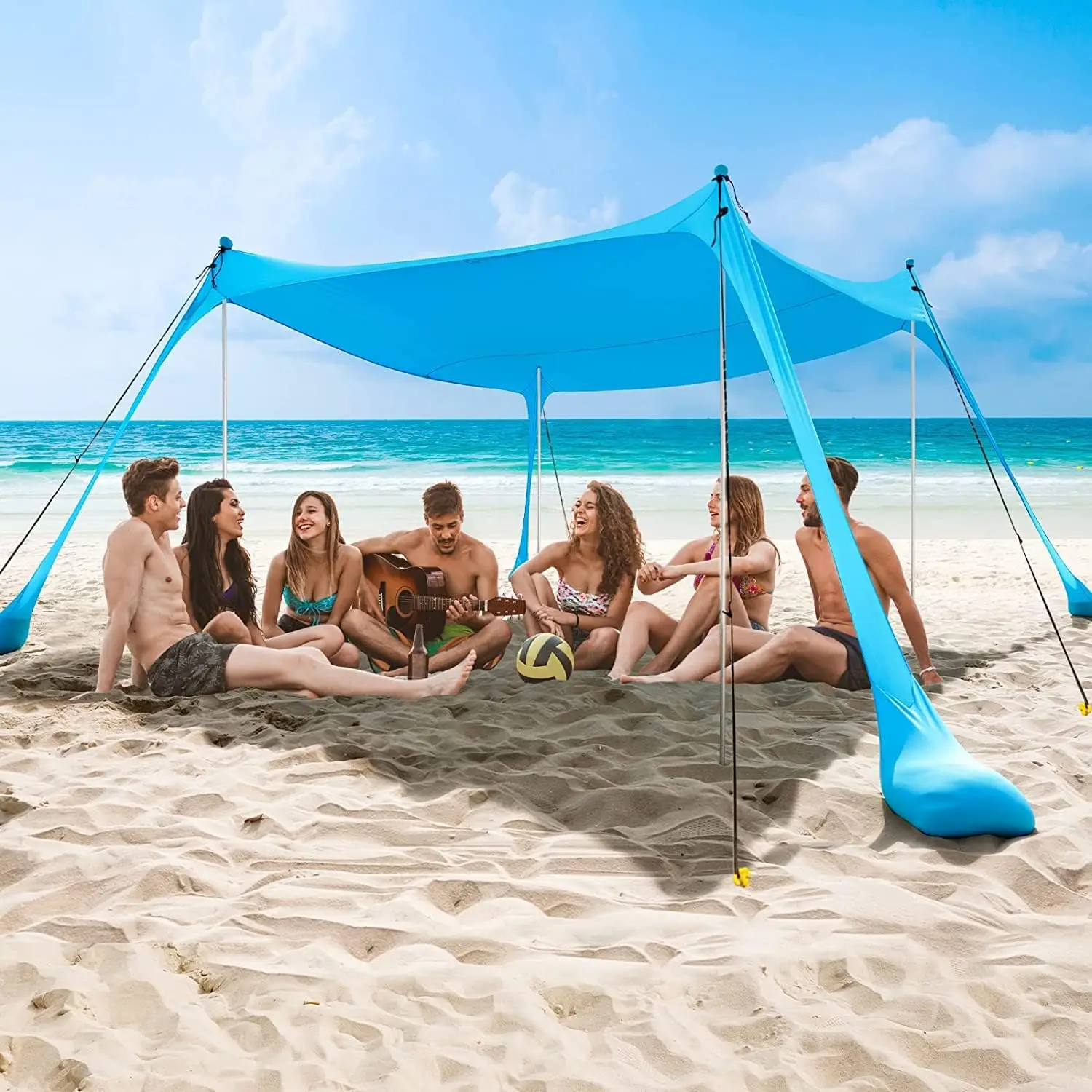 Pop Up Beach Tent Sun Shelter Canopy UPF 50+ Portable Sunshade With Sandbags Sand Shovel And Windproof Support Poles Outdoor Beach Sun Shade Canopy Tent For Camping Picnics Backyard Blue