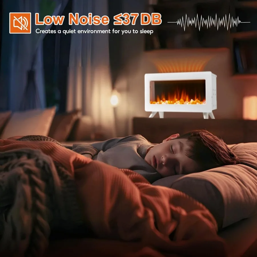 سخان كهربائي صغير 16 بوصة للمكتب المنزلي أو غرفة المعيشة - تصميم قائم بذاته مع لهب LED ثلاثي الأبعاد قابل للتعديل