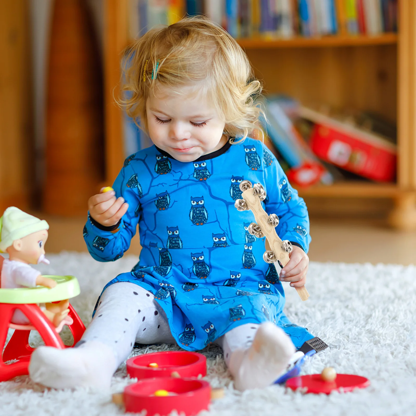 8 pezzi sonaglio in legno mano per bambini Jingle Bells strumenti musicali educativi formazione del senso uditivo sviluppo dei bambini