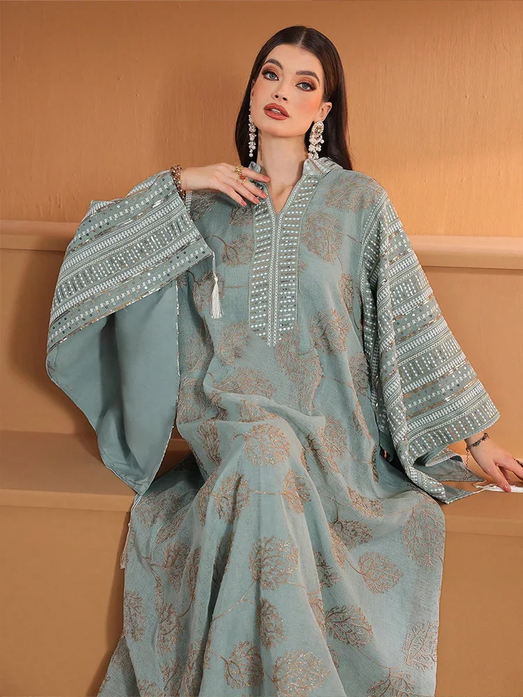 

Марокканское женское платье Дубай Мусульманская абайя Вечеринка Джалабия Рамадан Длинные платья с вышивкой Абая Femme Vestidos Кафтан Арабский халат