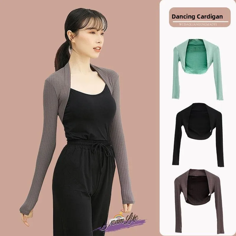 

Ballet Dance Practice Knitted Long Sleeve Sweater Women's Tight Shoulder Shawl Dance Costume Autumn Winter Stage Performance ...