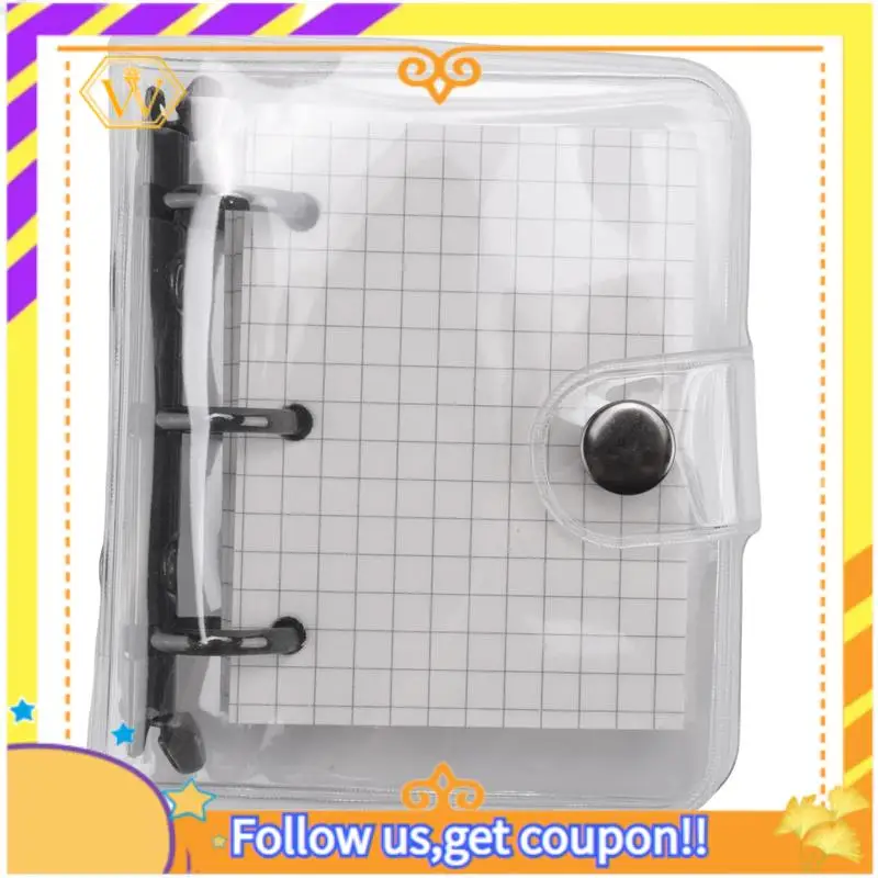 Latest-4 Pack Mini Transparent 3 Ring Binder Covers With Grid Inner Page And 12 Pcs Binder Pockets(3 Pcs/Set)