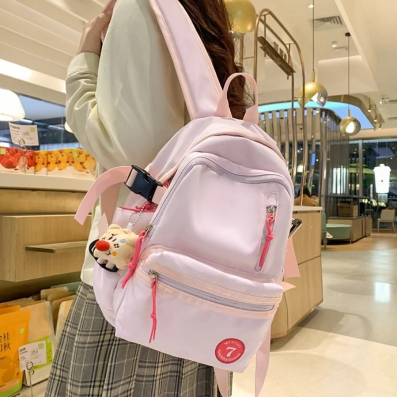 Large Capacity Solid Color Backpack Zipper Outer Bag Soft Handle Adjustable Curved Shoulder Strap Fashion Portable Commuting Bag