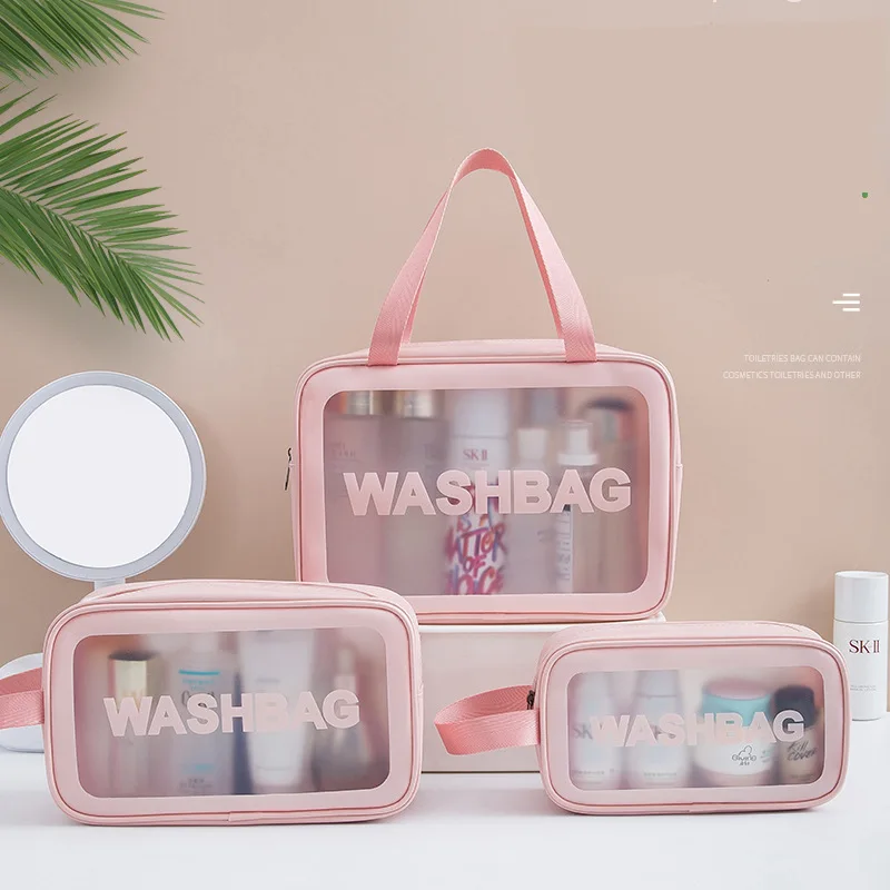 Transparent Cosmetic Bag Travel Portable Beach Swimming Bag Large Capacity PU Waterproof Cosmetic Storage Wash Bag Wholesale