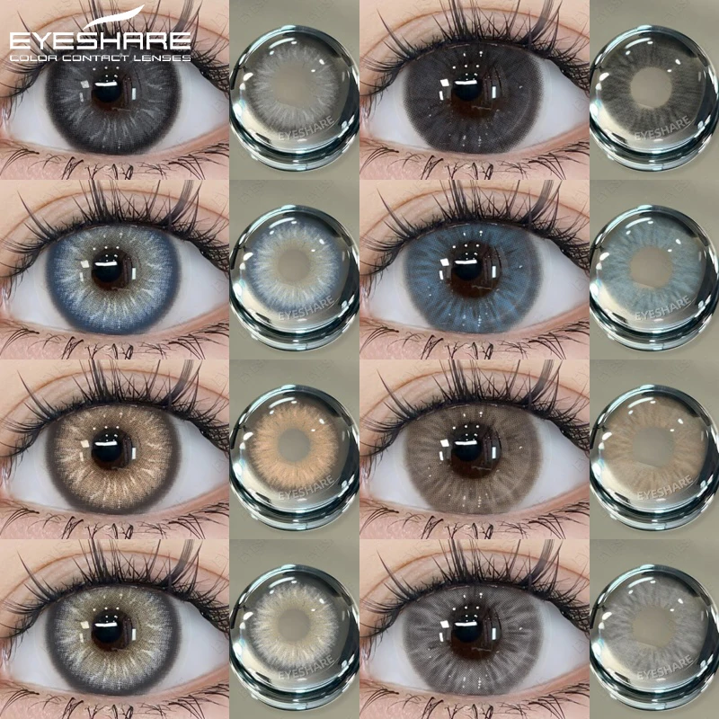 EYESHARE 1 Par de Lentes de Contacto de Color Marrón, Lentes de Contacto de Aspecto Natural, Lentes Grises, Lentes Negras, Pupilas Azules para Ojos