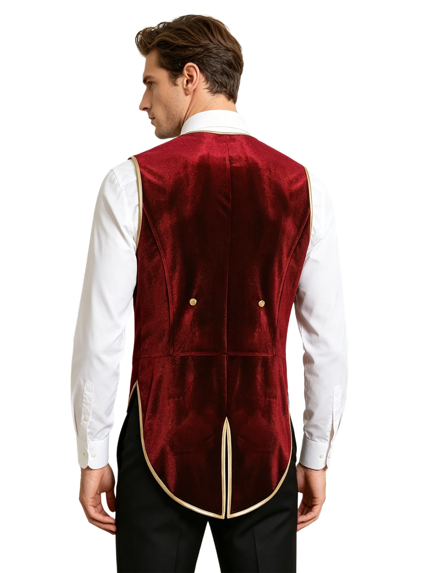 Men Velvet Waistcoat Tailcoat Metallic Shiny Trim V Neck Medieval Retro Halloween Steampunk Cocktail Party Costume