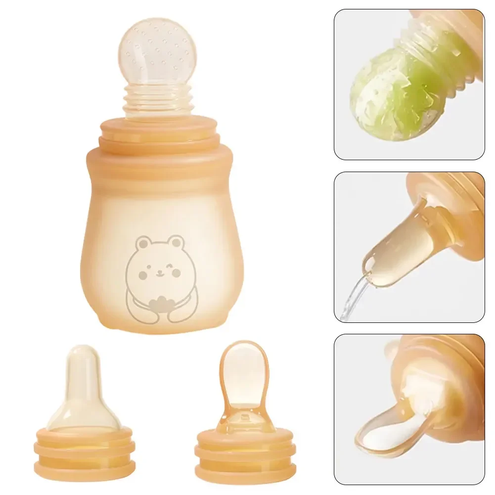 

Silicone Baby Squeeze Feeding Bottle with Spoon Rice Paste Cereal Feeder Infant Food Supplement Feeding Tool