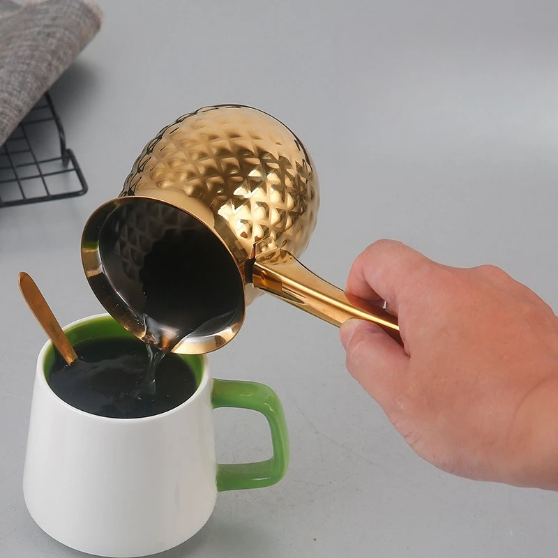 Cafetera de acero inoxidable con mango largo de Metal, olla Moka turca, tetera multifunción y calentador de leche