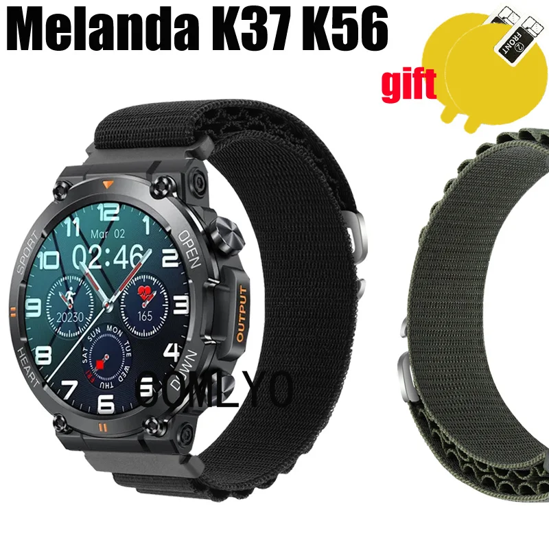 For MELANDA K56 K37 Smart watch Strap Nylon Adjustable Soft Bracelet BAND FOR Women Men Belt Screen protector film