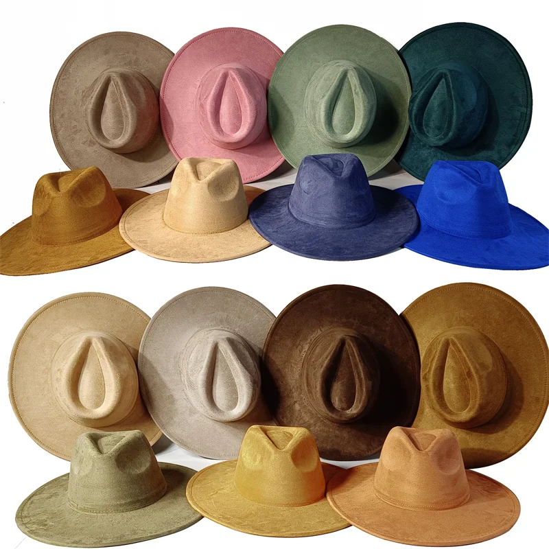 Sombreros Fedora Rancher de gamuza vegana, sombreros en blanco para quemar, Top Multicolor en forma de corazón, ala de 9,5 cm, sombrero de Jazz Unisex, sombrero de Iglesia