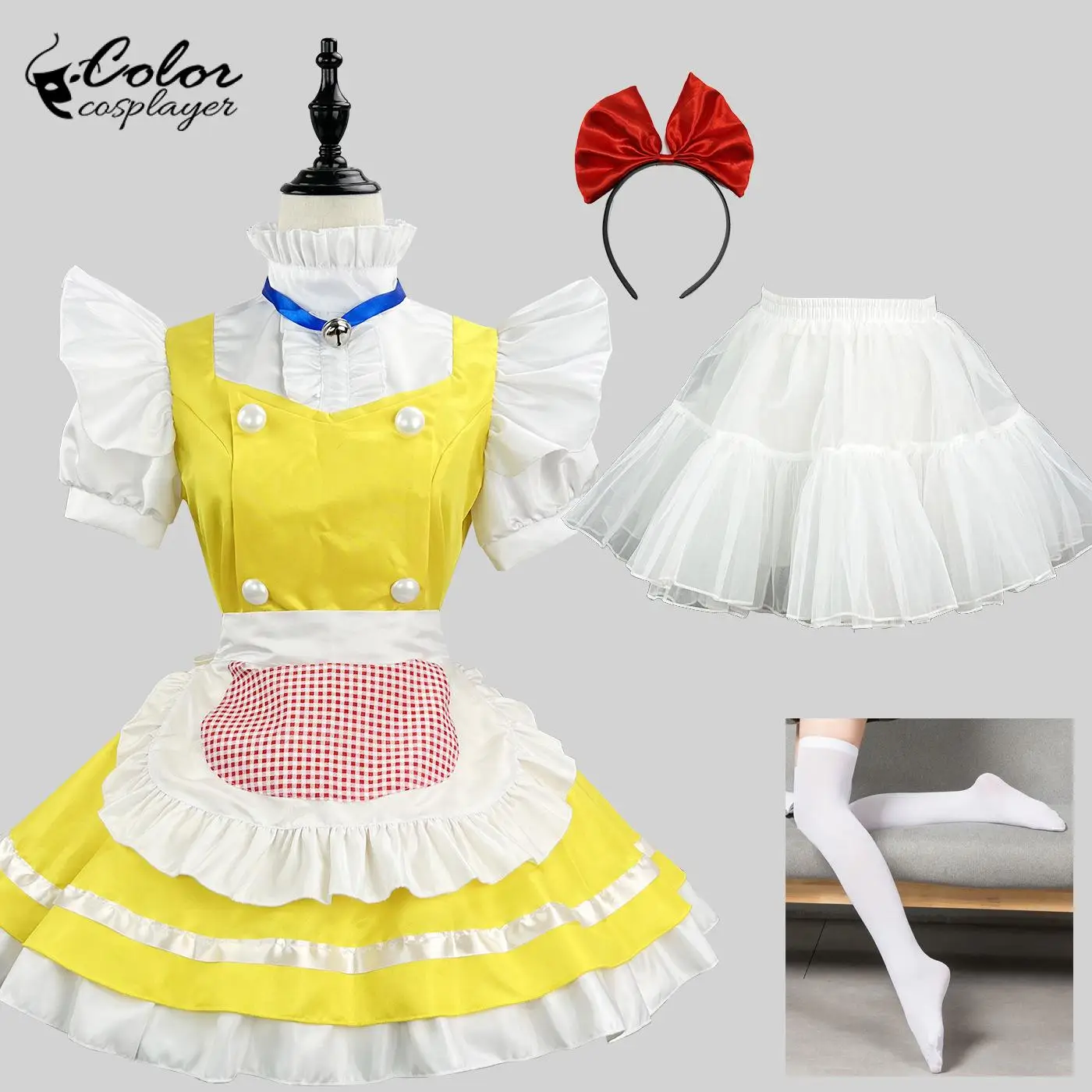 

Color Cosplayer Sweet Lolita Dress Maid Cosplay Costume Yellow French Servant Dress with Apron Outfit Women Lolita Suits