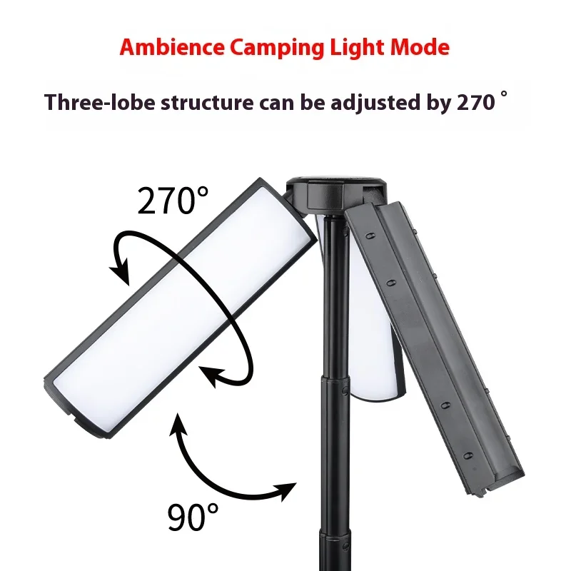 Rechargeable Camping Light Tent Lamp Outdoor Portable Foldable Flashlight Emergency Power Bank Telescopic Zoom Work Floodlight