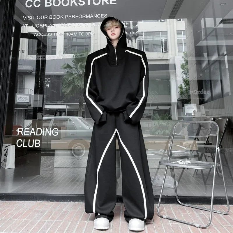 Conjunto de Casaco e Calças com Zíper Estilo Y2K para Homens, Moda Chic e Tendência, Roupas de Inverno para Festas e Noites em Clubes