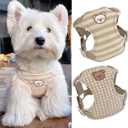 Dog Harness Leash Set Cut Bear Plaid Stripe Harness Leash Rope for Puppy Ins Style Dog Walking Harness Small Dog Supplies