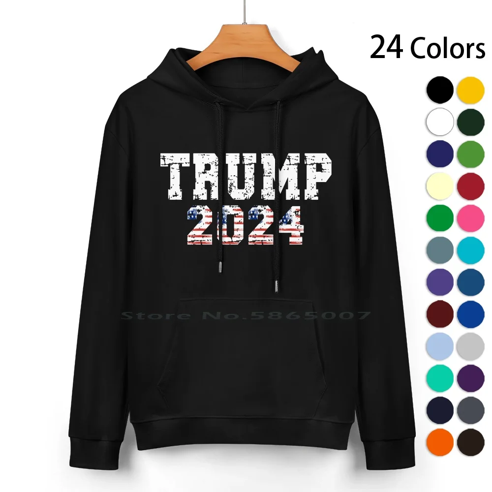 Trump 2024 Pure Cotton Hoodie Sweater 24 Colors American Flag 2024 Trump Trump Fan Election 2024 I Will Be Back Trump Will Be