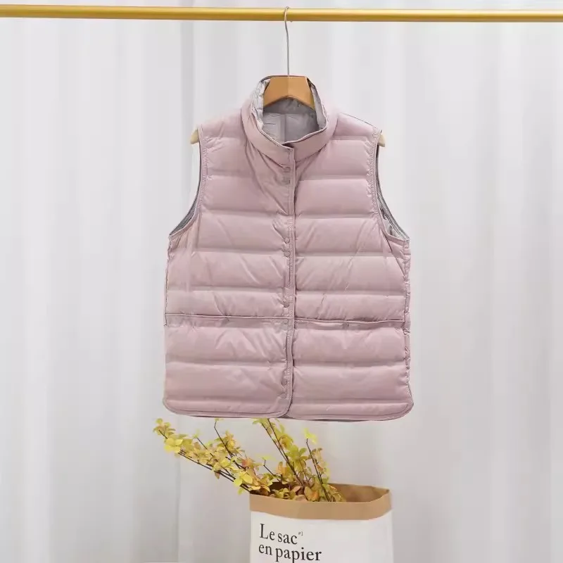 Chaleco de plumón de pato blanco para mujer, parka corta sin mangas, ligera y fina, cálida, talla grande, Otoño e Invierno