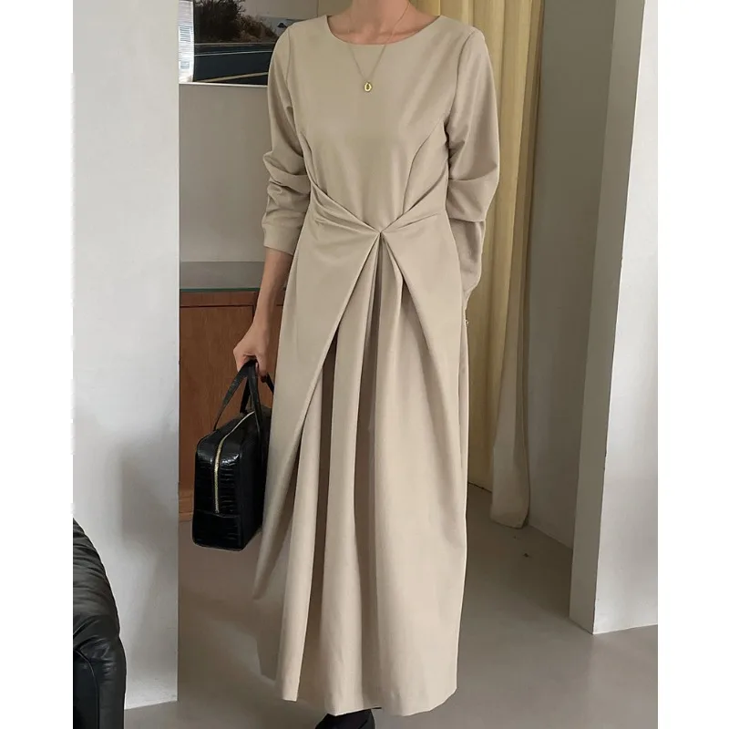 

Korean Japanese Sle Long Sve Maxi Dr Women's Loose Slimming Color Design Sensation Long Dr Ci Commute